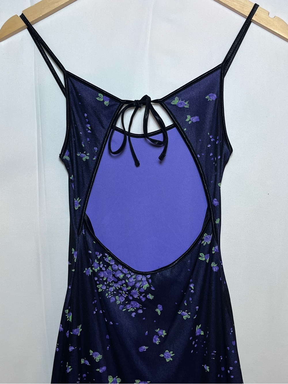Vntg Currants Purple Floral Satin Lined Slip Dress S Backless Y2K Edgy Fairycore - Picture 5 of 10